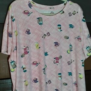 NWOT Joyspun 2X-3X Adorable Pink With Coffee/ Cocoa Pictures Short sleeve Nights